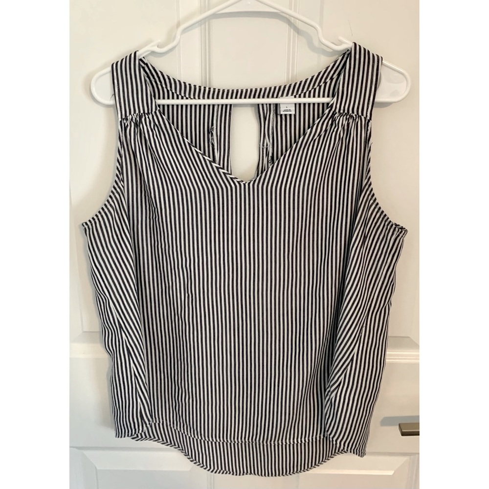 Old Navy Gray and White Striped V-neck Tank Blouse